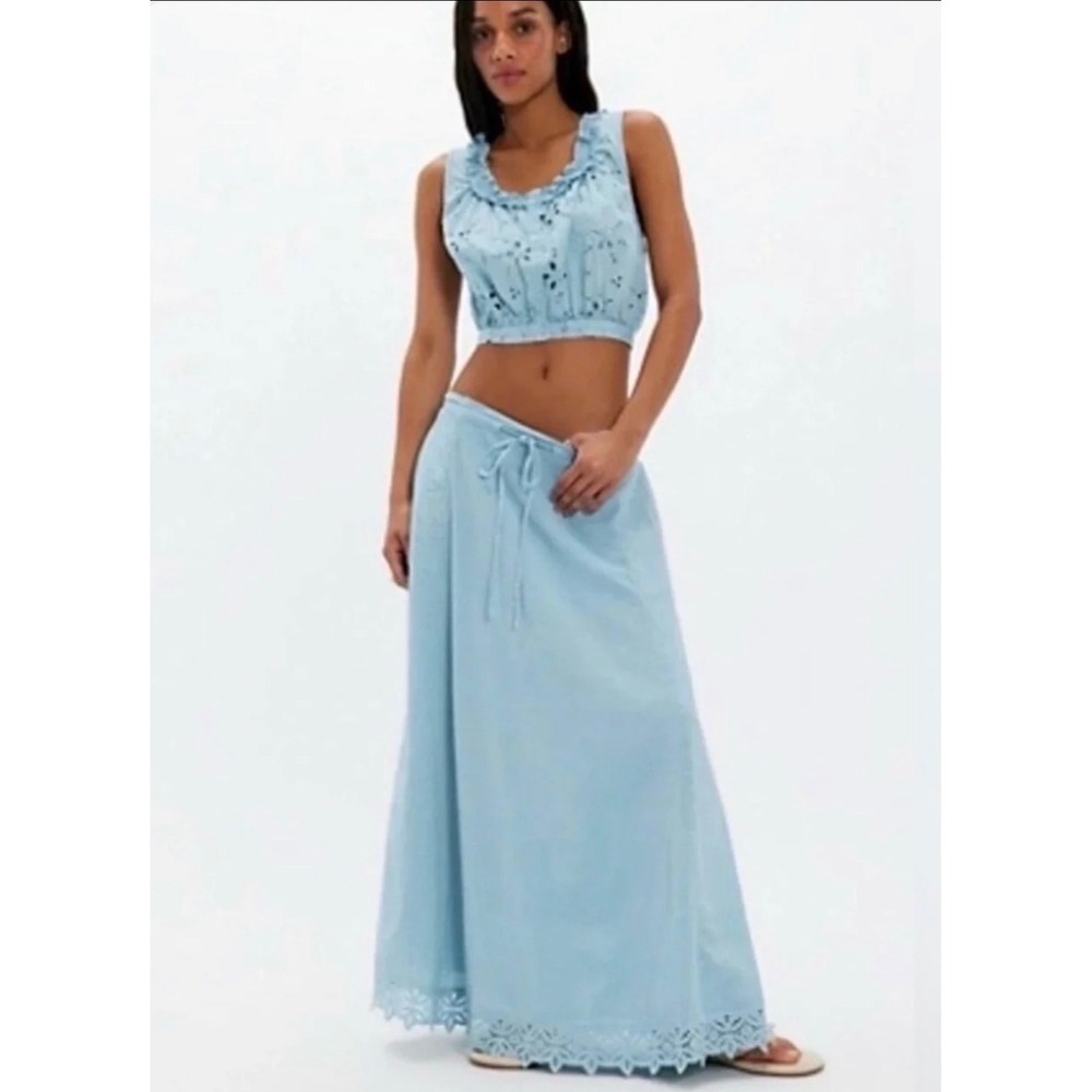 Free People Madelyn Cotton Maxi Skirt Set Pale Blue Women's size XS NWT $168